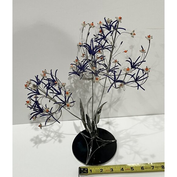 Vintage 14” Metal & Glass Beaded Flower Sculpture Art - Picture 6 of 7